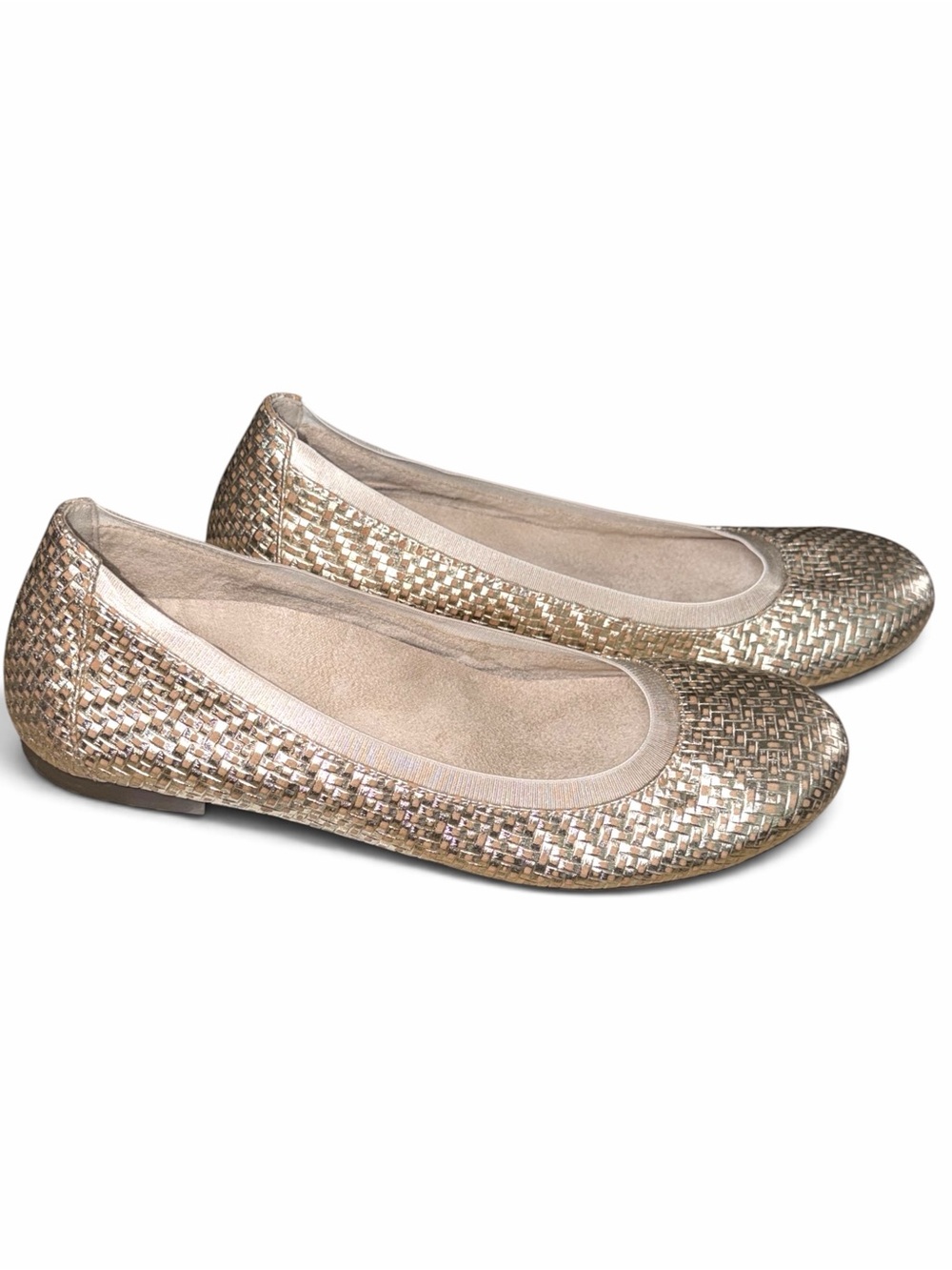 Vionic Anita Woven Metallic Gold Leather Ballet Flat Size 8